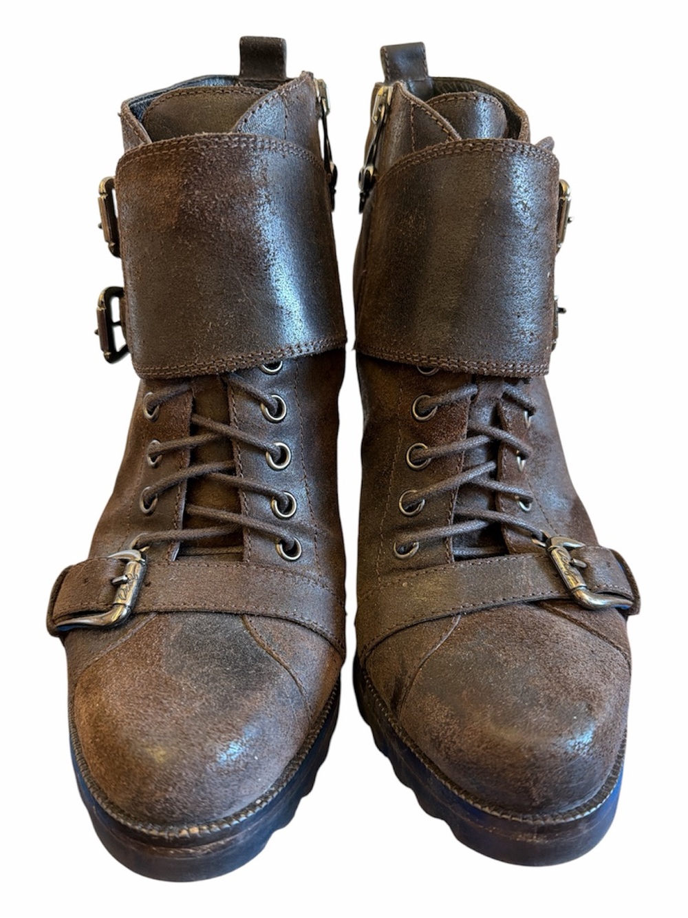 Donald J Pliner Dalilia-81 Vintage Suede High Heel moto Boots Italy 8M